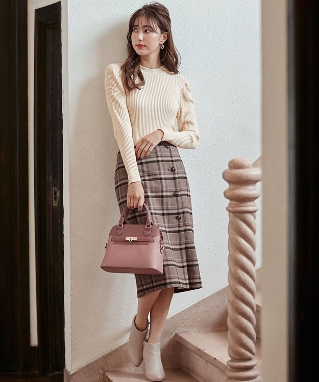 ANY SIS 【美人百花10月号掲載】2WAYリバーシブルラップ スカート ベージュチェック×スモーキーピンク