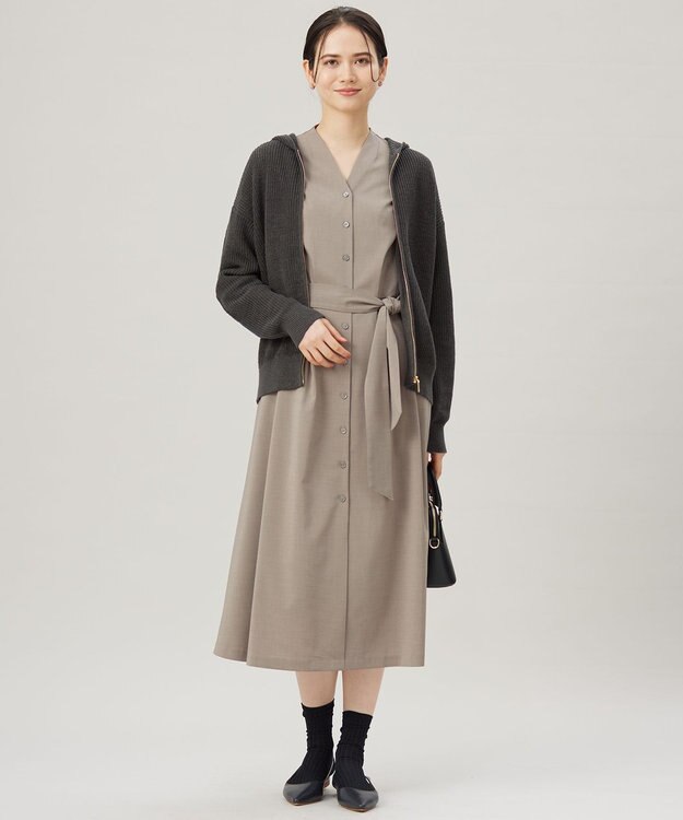 自由区 L 【接触冷感・UVカット・吸水速乾・洗える】ドライタッチファンクショナル ワンピース カーキ