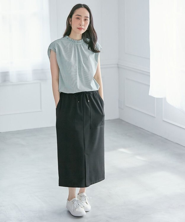 ANY 【接触冷感/UVケア/ウエストゴム/洗濯機可能】イージケアタイトスカート ブラック