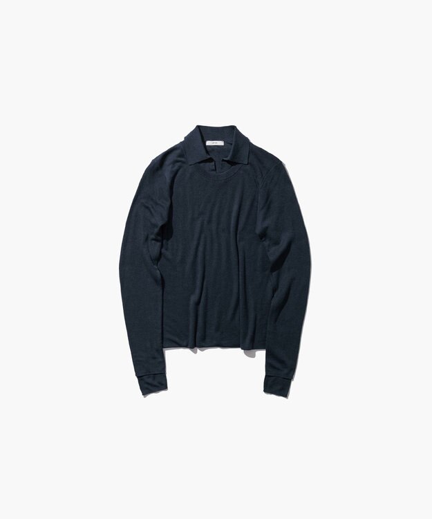 ATON SILK BLENDED CIRCULAR RIB | クルー＆ポロレイヤードプルオーバー NAVY