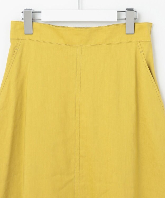 自由区 【洗える】リネンビスコースストレッチフレア スカート ピスタチオ