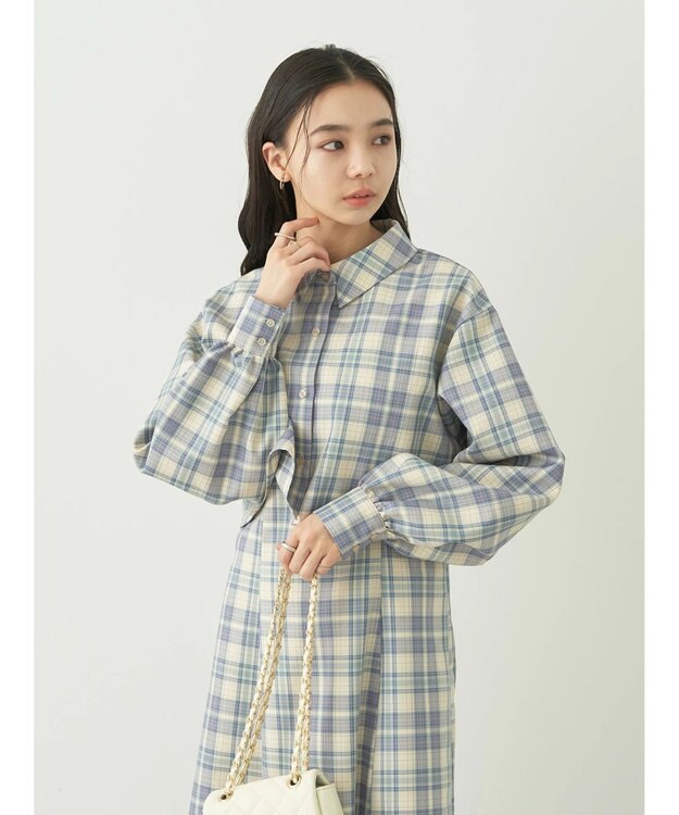 earth music&ecology ＣＨＥＣＫショートシャツジャケット Check Blue