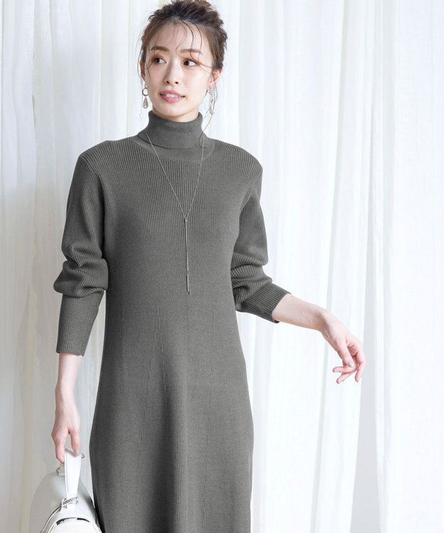 Tiaclasse 【洗える】大人上品なニットカーデ＋ワンピースセット グレー
