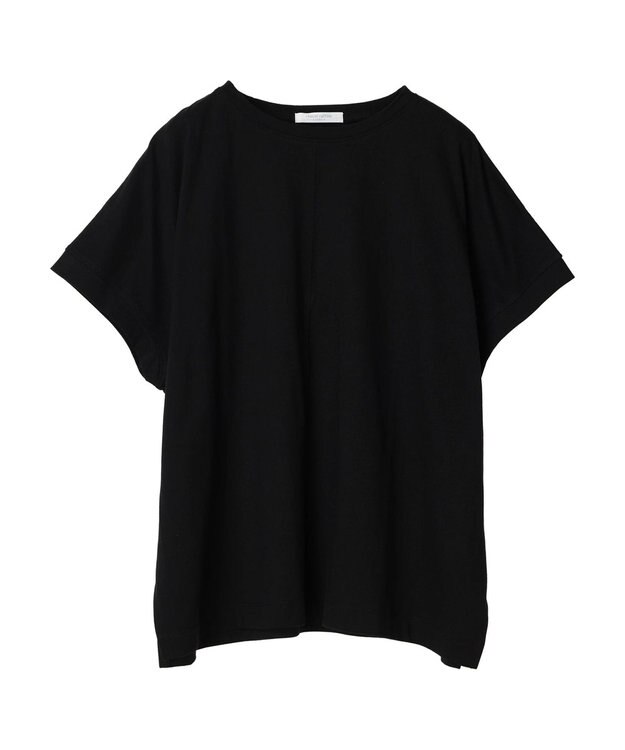 Green Parks インド綿 フレンチスリーブ前後差カットプルオーバー Black