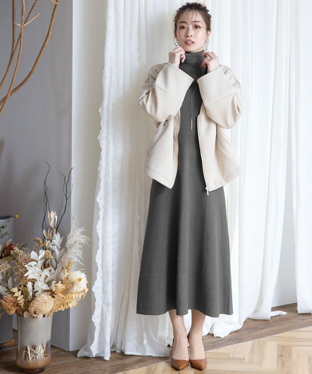 Tiaclasse 【洗える】大人上品なニットカーデ＋ワンピースセット グレー