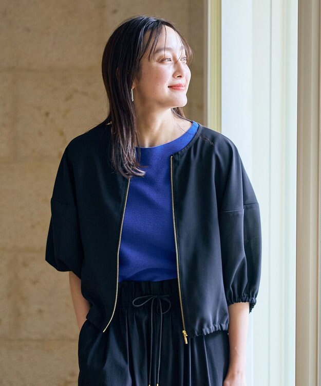 ANY シアーランタンスリーブブルゾン ブラック