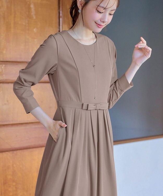 Tiaclasse L 【セレモニー・新色追加】リボンベルトフレアワンピース モカ