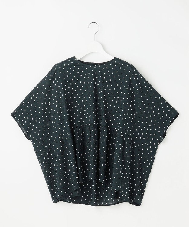 自由区 L 【17号サイズまで展開・WEB限定】コットンサッカープリント ブラウス ネイビー×オフ