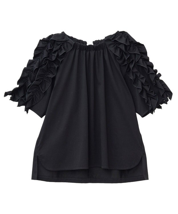 YECCA VECCA UVカットフリルスリーブカットソー Black