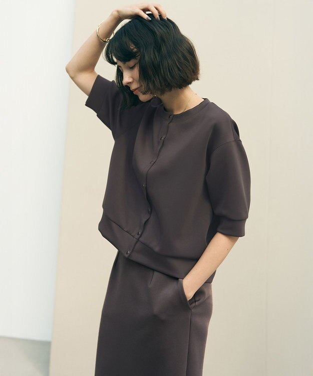 UNFILO L BEAUTY FORM JERSEY light スナップカーディガン チャコール