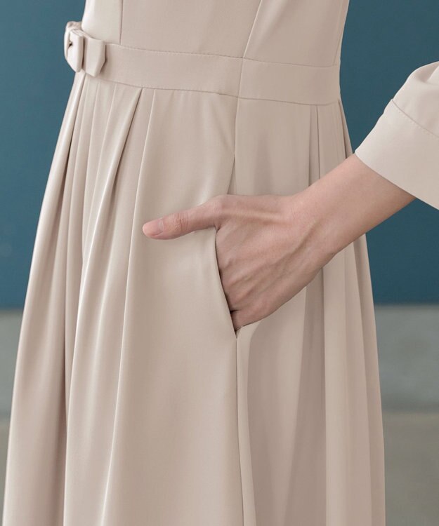 Tiaclasse L 【セレモニー・新色追加】リボンベルトフレアワンピース グレージュ