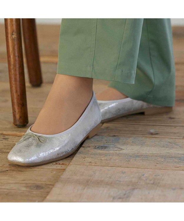 ing <ing>【WEB限定】スクエアトゥバレエシューズ シルバー