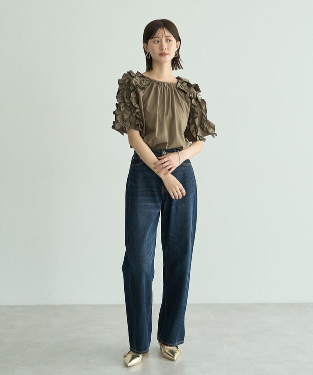 YECCA VECCA UVカットフリルスリーブカットソー Black