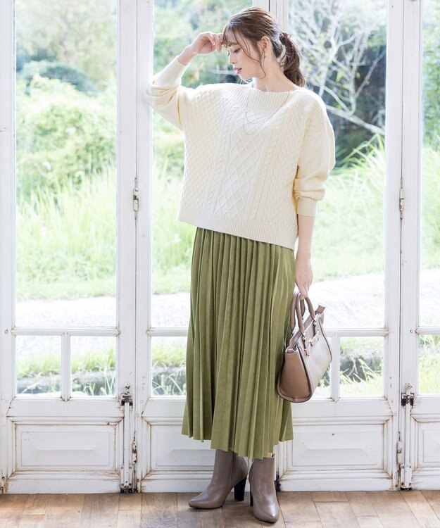 Tiaclasse L 【洗える】ケーブル編みドルマンニットトップス オフホワイト