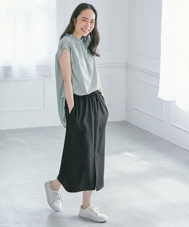 ANY 【接触冷感/UVケア/ウエストゴム/洗濯機可能】イージケアタイトスカート ブラック