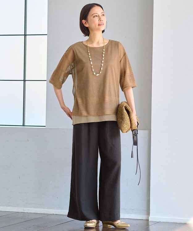 自由区 【洗える・XSサイズあり】テンセルリネンデニムワイド パンツ グレー系