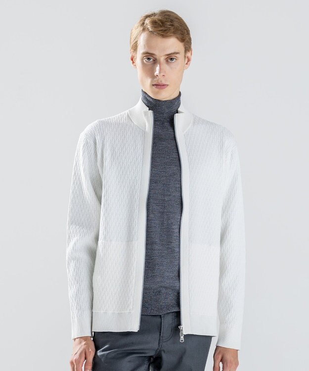 JOSEPH HOMME 【新柄】 ヴィスコースリンクス　ハイネックジップアップカーディガン ホワイト系