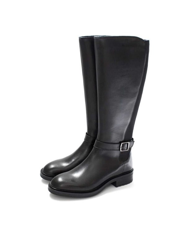 Pointer 本革ベルトデザイン 裏起毛 ロングブーツ ブラック