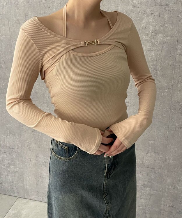 WEGO 【２点セット】カーデ付きアンサンブル ベージュ