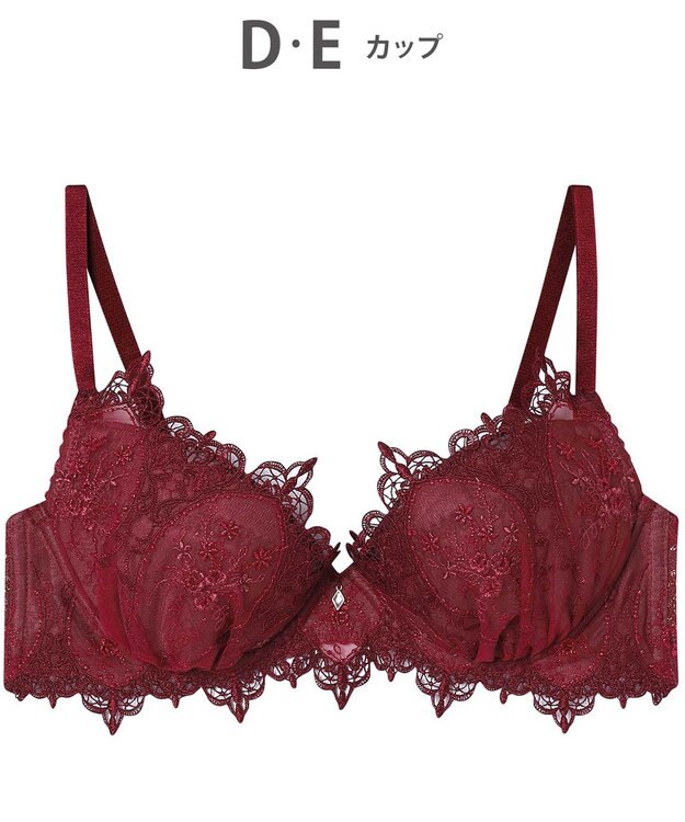 AMPHI ブラジャー 谷間メイク カップ上辺が浮きにくい Gカップまで対応 大きいサイズ 【Glama-Rich グラマリッチ ボリュームUPタイプ】 ブラ BYJ306 アンフィ／ワコール レッド