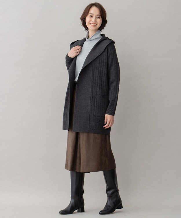 自由区 【ご好評につき新色追加】【WEB限定・洗える】ウールミックス フード付きカーディガン グレー系