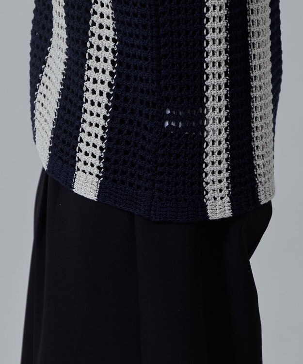 WEGO マルチストライプニットシャツ（S） ネイビー