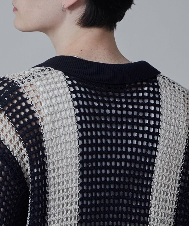 WEGO マルチストライプニットシャツ（S） ネイビー