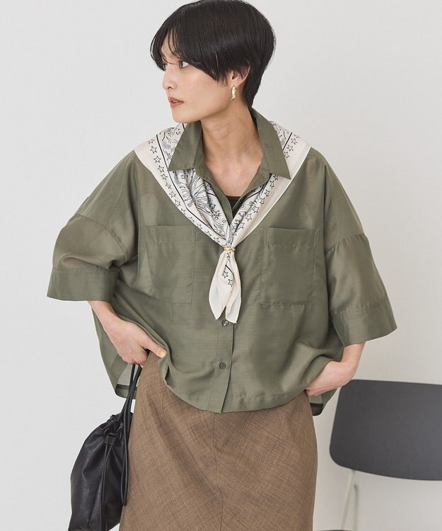 AMERICAN HOLIC 【先行予約】【WEB限定】Wポケットシアー半袖シャツ Khaki