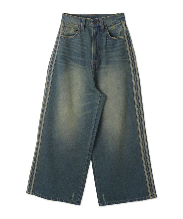WEGO サイドラインワイドデニムパンツ デニム中濃加工色