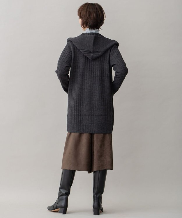 自由区 【ご好評につき新色追加】【WEB限定・洗える】ウールミックス フード付きカーディガン グレー系