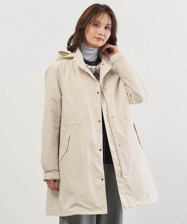 J.PRESS LADIES 【2way】スパンライクナイロンタッサー フーデッド コート ライトベージュ系