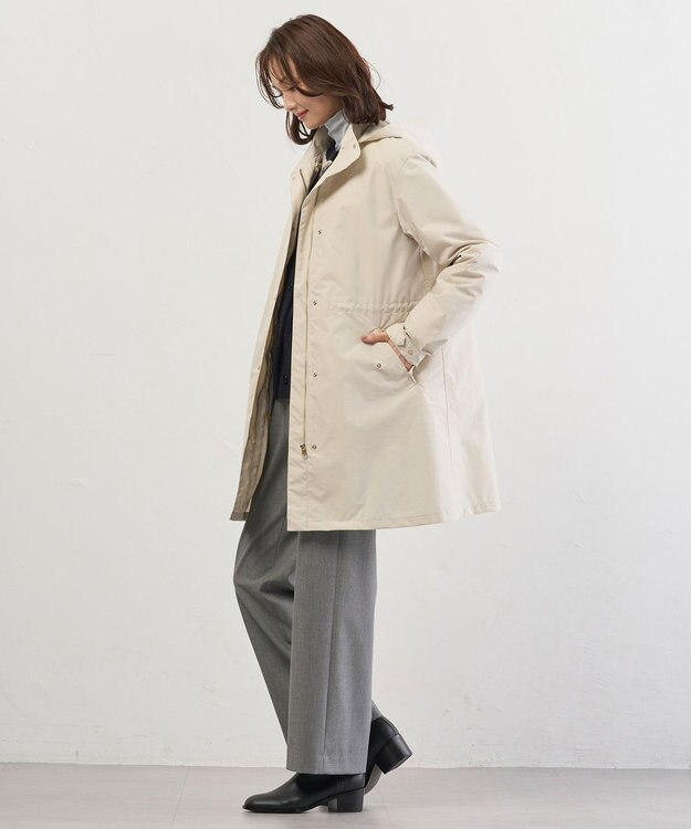 J.PRESS LADIES 【2way】スパンライクナイロンタッサー フーデッド コート ライトベージュ系