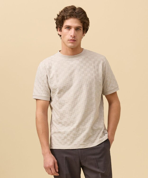 J.PRESS MEN ジャケットインの最適解【接触冷感 / 吸水速乾】【J.PRESS PREMIUM JERSEY】アーガイルリンクス Tシャツ グレー系