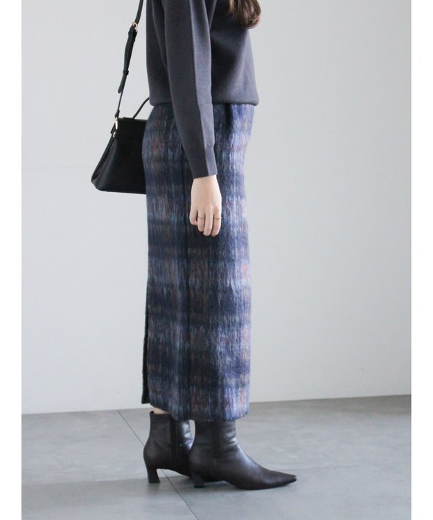 Te chichi シャギーチェックスカート ネイビー