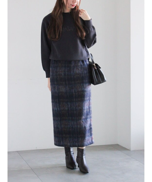 Te chichi シャギーチェックスカート ネイビー