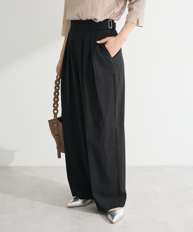 Green Parks タックワイドパンツ Black