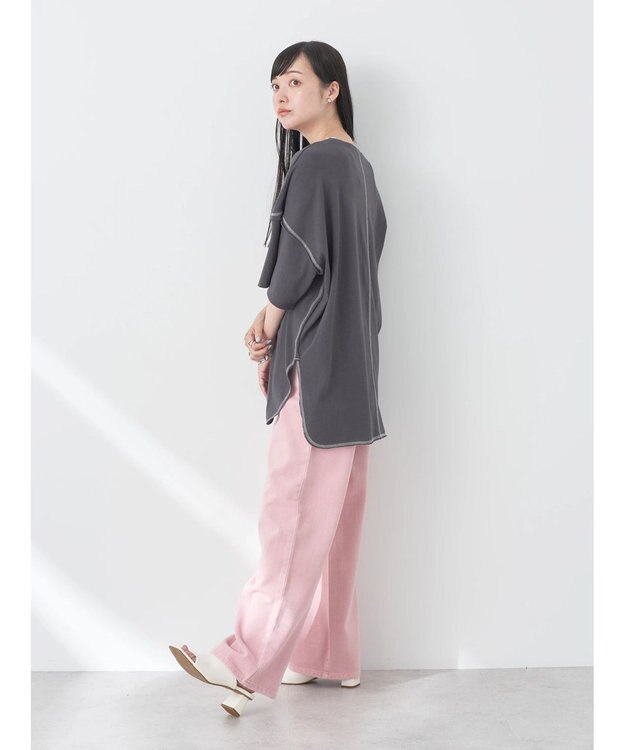 earth music&ecology 配色ステッチチュニックＴ Charcoal Gray