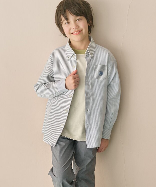 J.PRESS KIDS 【140-170cm】オックスフォード ストライプコンビシャツ グレー系1