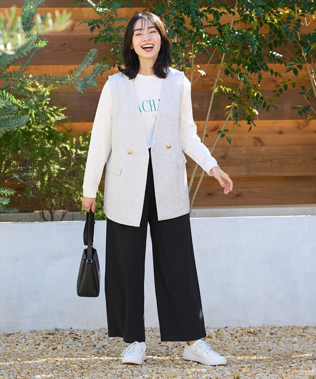 ANY L 【ウエストゴム】イージケア美脚パンツ ワイド ブラック