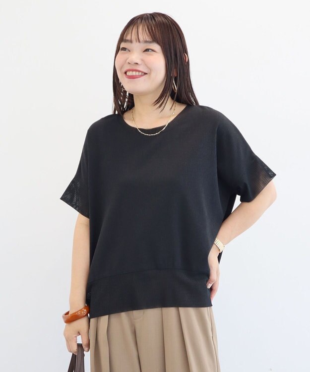 Green Parks シアーリブ切替楊柳プルオーバー Charcoal Gray