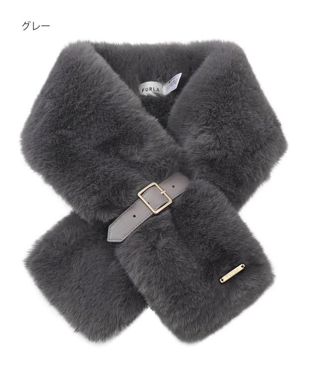 MOONBAT FURLA  ベルト付きフェイクファーマフラー グレー