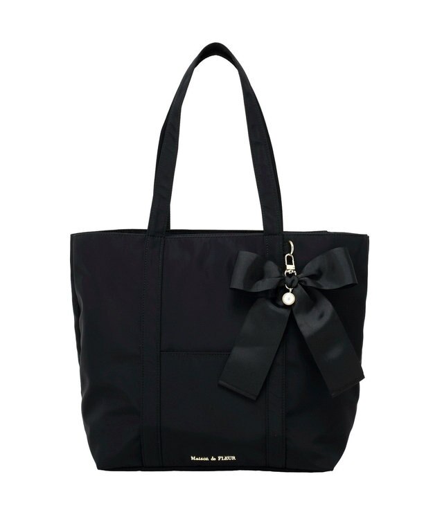 Maison de FLEUR リボンチャーム付きマルチポケットトートバッグ Black