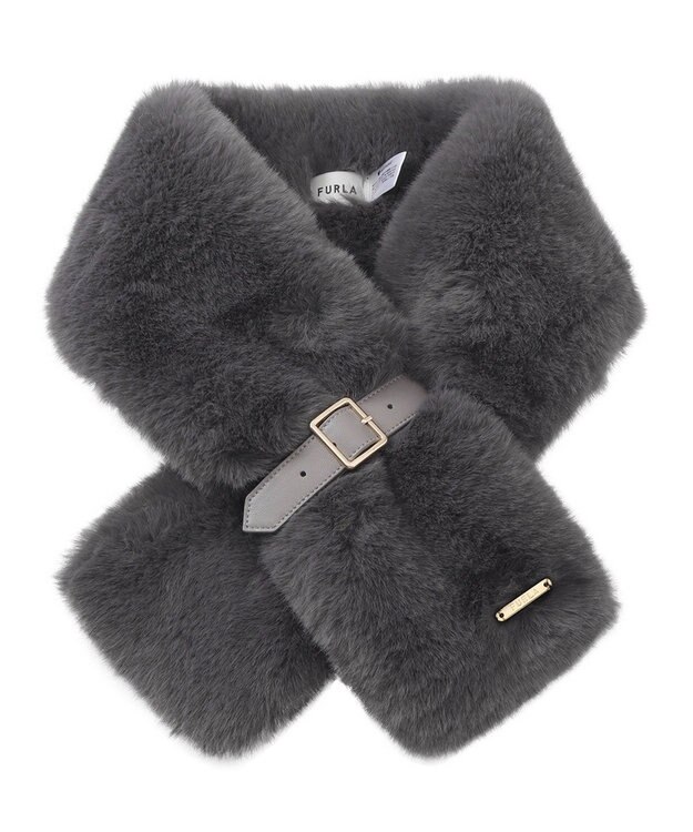 MOONBAT FURLA  ベルト付きフェイクファーマフラー グレー