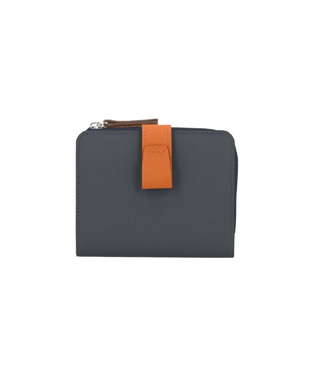 Atelier nuu 日本製 noble L字ファスナー二つ折りウォレット ネイビー×オレンジ