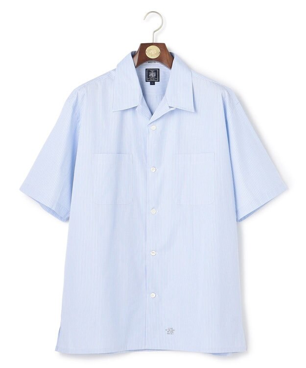 J.PRESS MEN 【J.PRESS ORIGINALS】Broad Stripe Open Half Sleeve Shirt / Baggy-Fit サックスブルー系1