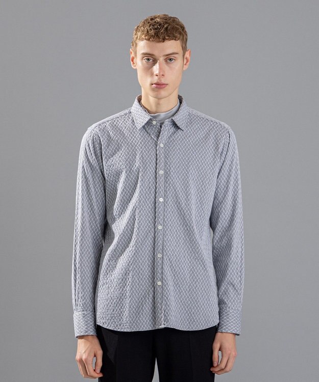 JOSEPH HOMME アロージャガードストレッチ　レギュラーカラーシャツ ライトグレー系