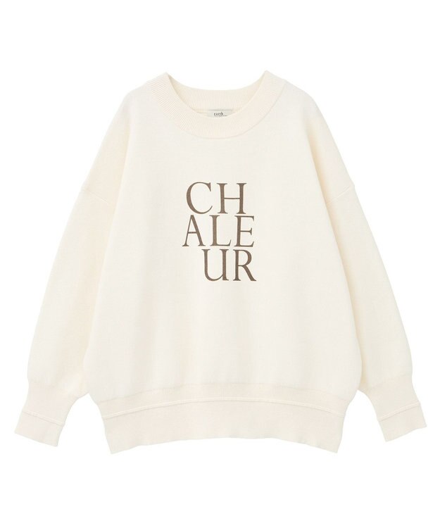 earth music&ecology 【洗濯機洗い可】スウェットライクロゴニットプルオーバー アイボリー