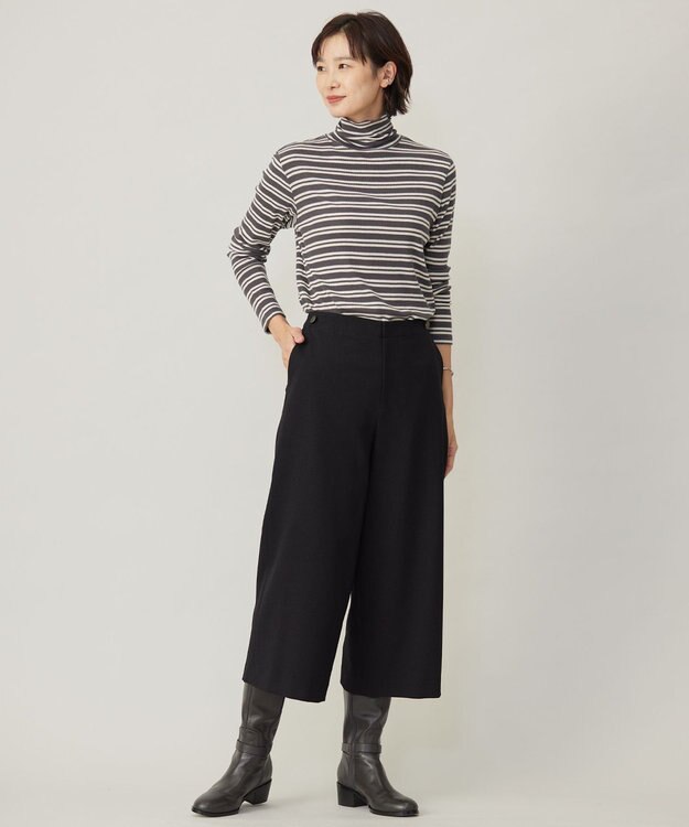 J.PRESS LADIES カシミヤシルクリブタートル ボーダー カットソー ホワイト系1