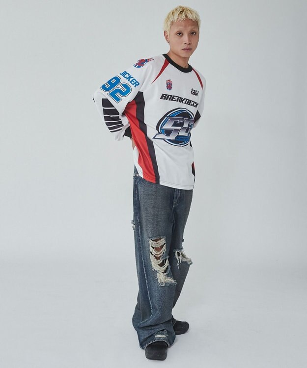 WEGO レーシングロゴメッシュT（LS） ホワイト