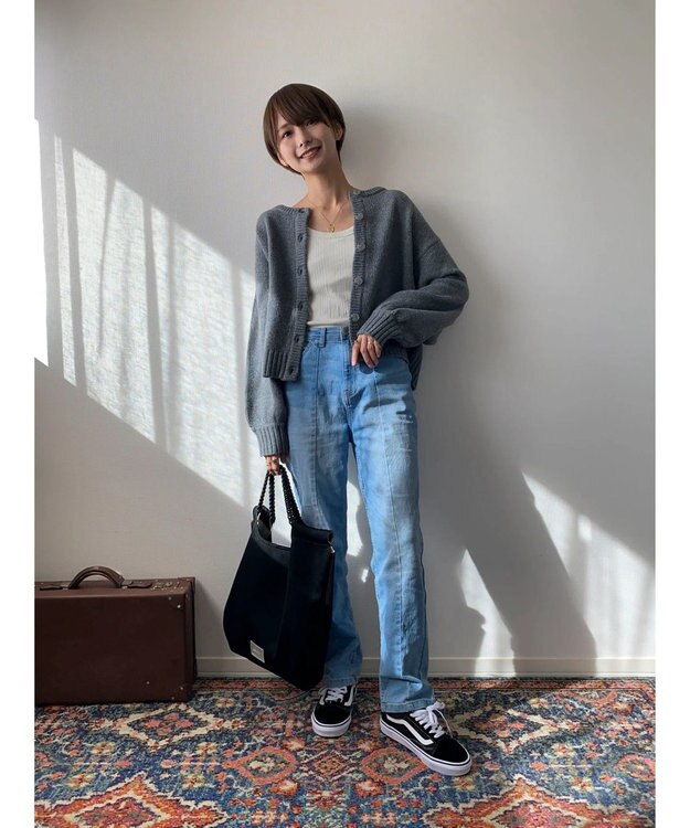 Green Parks クルーネックカーディガン Gray Mixture